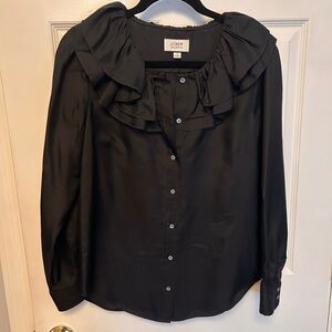 J. Crew Black Ruffle Blouse